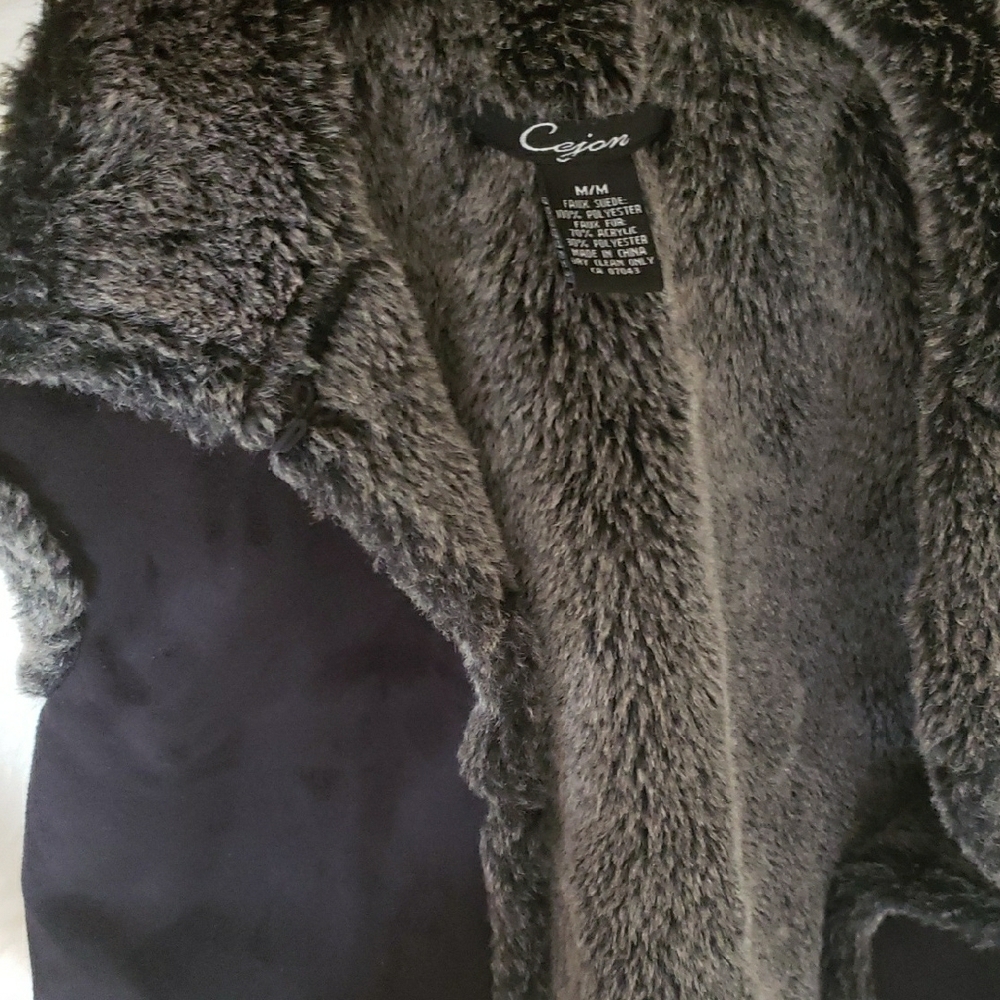 Cejon Black and Gray Teddy Jacket Plush Warmth